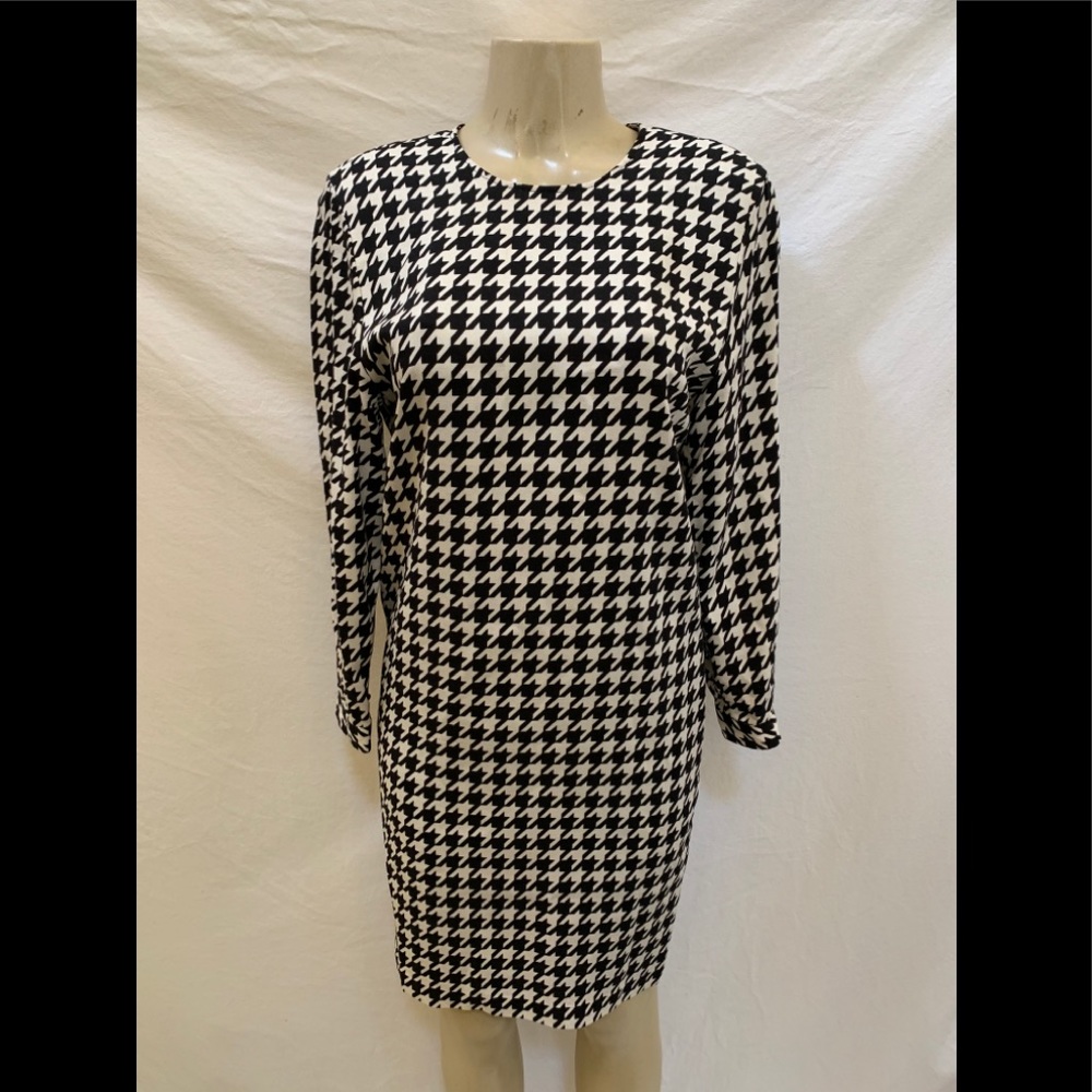 VTG Liz Claiborne Size 8P Houndstooth Print Dress - Picture 2 of 9